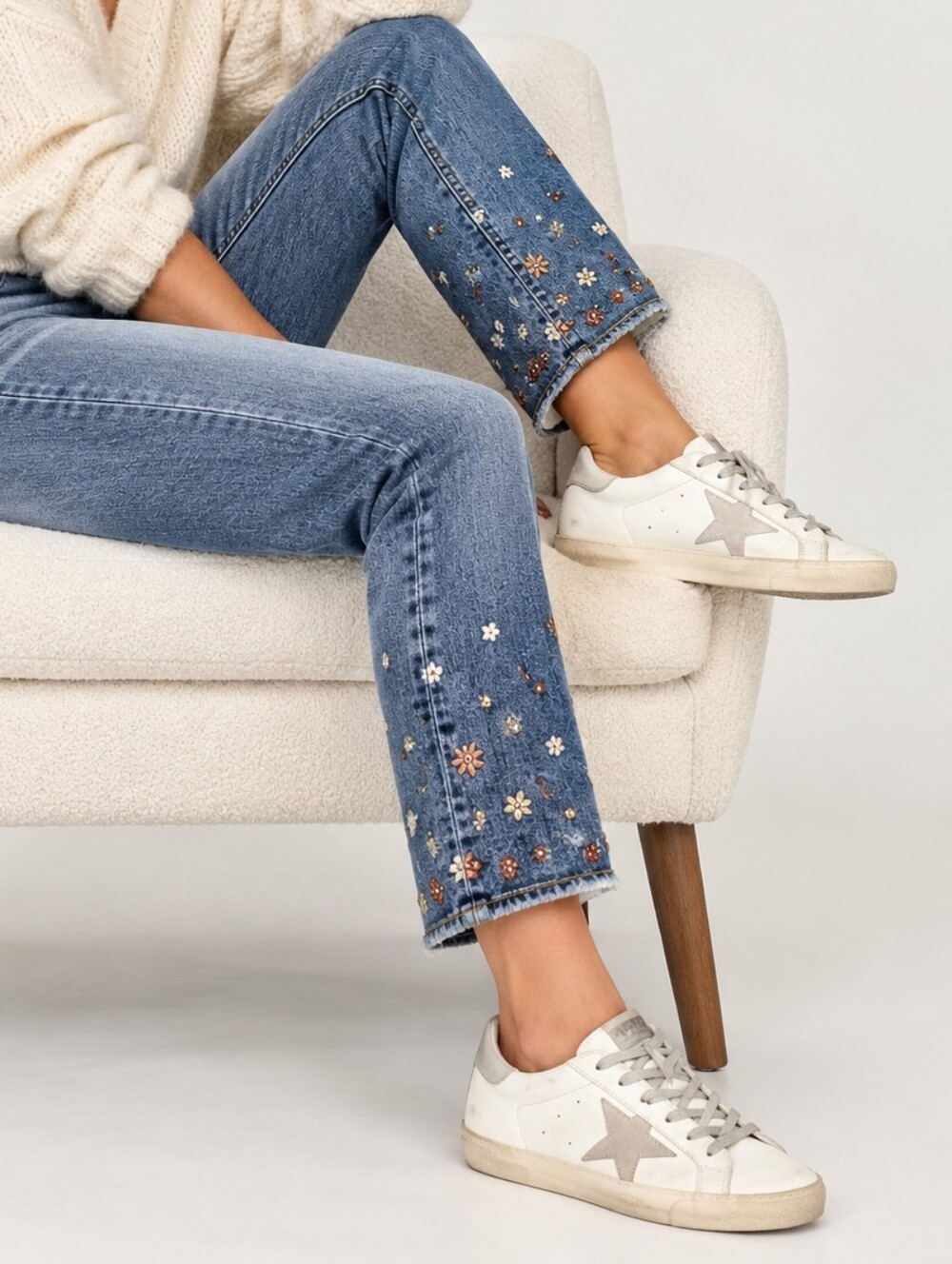 Driftwood Colette Embroided Beaded Straight Leg Jeans
